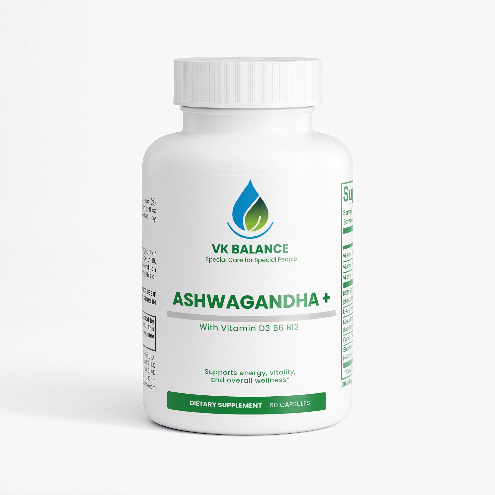 Ashwagandha+ with Vitamins D3, B6 & B12 | Energy, Stress & Vitality Support