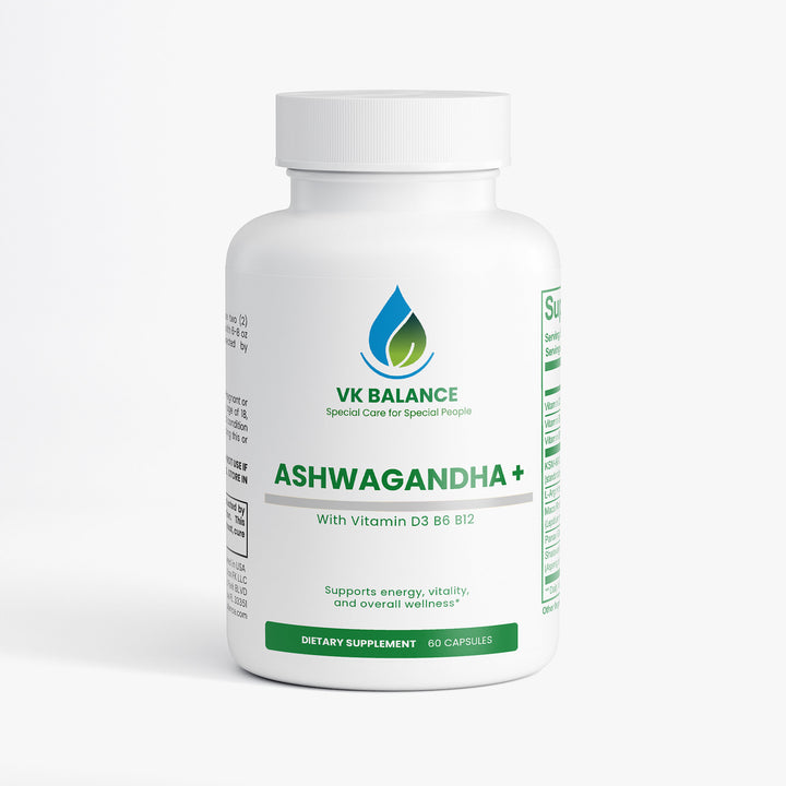 Ashwagandha+ with Vitamins D3, B6 & B12 | Energy, Stress & Vitality Support